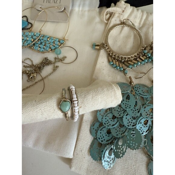 Huge Jewelry Lot, Turquoise, Amazonite, Fashion Boho Necklace Earring Ring Sets - Picture 10 of 16
